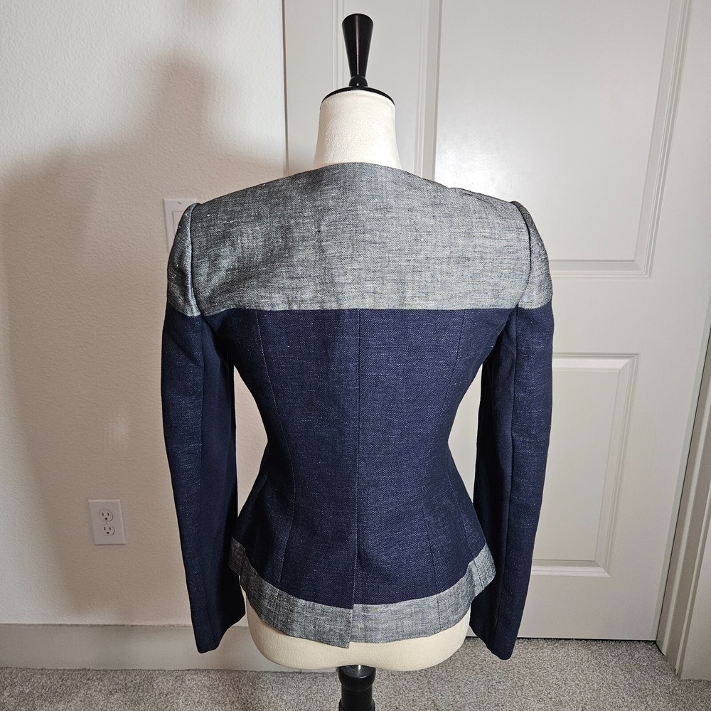 $268 NWT BCBGMaxazria Suit Blazer Jacket Women XXS Cotton Linen Navy Gray‎ NEW - Picture 4 of 16